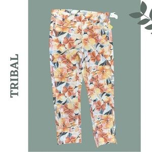 🛍️3/$40 Tribal Pull On Capri – Wheat Floral Print Orange Yellow Size 10